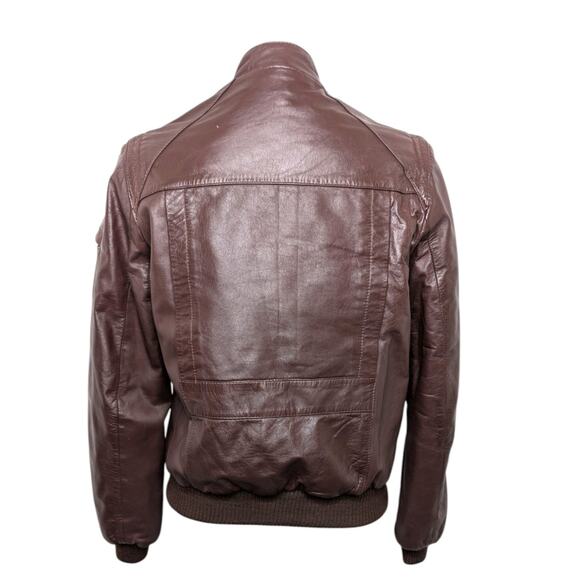 Vintage Verducci Brown Leather Bomber Jacket Zip Front Pockets Women’s Size 8 - Picture 10 of 11